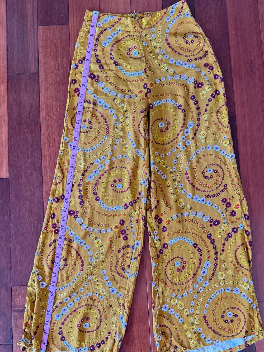 Forever 21 Mustard Yellow Floral Swirl-Print Wide Leg Pants - Picture 8 of 9
